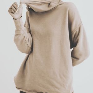 Aerie Tan Oatmeal Cowl Neck Long Sleeve Oversize Sweater Women's size XS Raw.